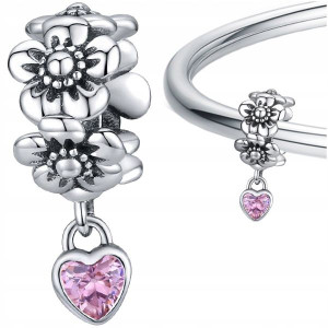 CHARMS KWIATY Z SERCEM S925 srebro 925 zawieszka