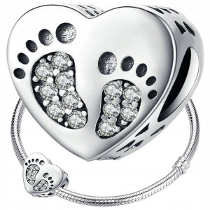 CHARMS STÓPKI DZIECIĘCE serce srebro 925 koralik