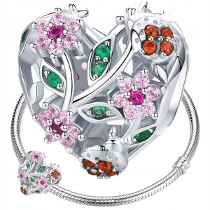 CHARMS SERCE W KWIATACH S925 srebro 925 koralik