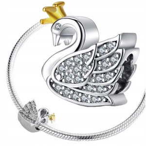 CHARMS ŁABĘDŹ KORONA koralik srebro 925 zawieszka