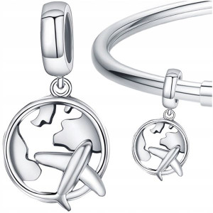 CHARMS srebro 925 SAMOLOT ŚWIAT koralik zawieszka