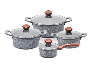 Garnek Granitowy Promis Granite Zestaw Garnków 8 Szt ~ 28, 24, 20, 16cm