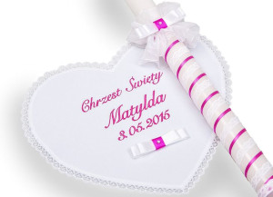 CHRZEST - Szatka serce i świeca do chrztu haft DS