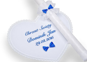 CHRZEST - Szatka serce i świeca do chrztu haft DS