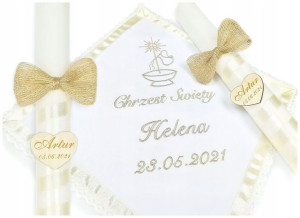 CHRZEST Szatka i świeca do chrztu napis HAFT GS