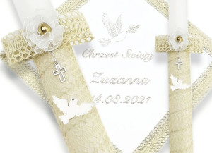CHRZEST-Szatka i świeca do chrztu haft grawer BL