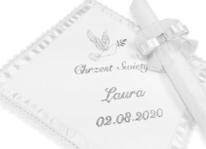 CHRZEST-Szatka i świeca do chrztu HAFT krzyżmo BS