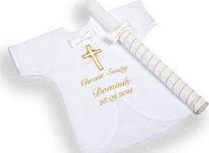 CHRZEST-Szatka koszulka i świeca do chrztu HAFT KS