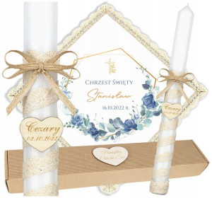 Szatka i świeca do chrztu BOHO Chrzest Topaz WL