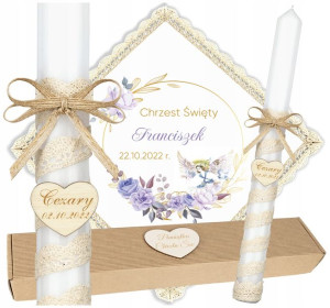 Szatka i świeca do chrztu BOHO Chrzest Topaz WL