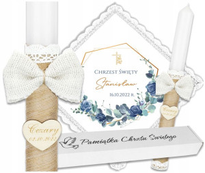 Szatka i świeca do chrztu Chrzest koronka Lapis FL