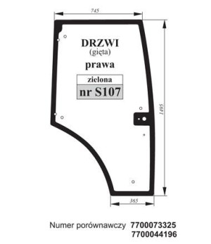 Szyba prawa zielona drzwi gięta Renault 7700073325, 7700044196