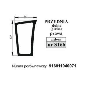 Szyba przednia dolna prawa Fendt płaska zielona