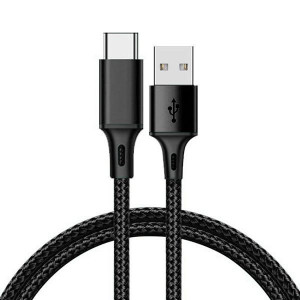 Kabel TYP 2 - USB na Typ C - metalowe końcówki QC 3.0 1 metr czarny