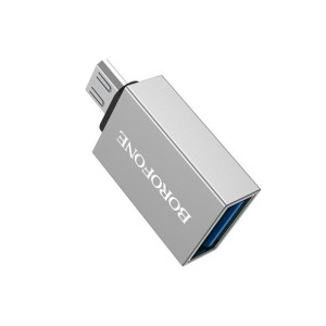 Borofone Adapter BV2 OTG - USB na Micro USB - srebrny
