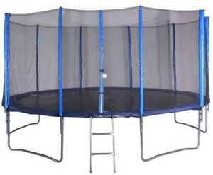 trampolina czarno-niebieska ogrodowa z siatką
