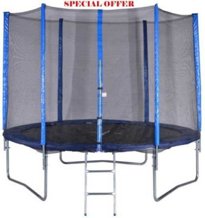 trampolina ogrodowa czarno-niebieska z siatką fun tramp