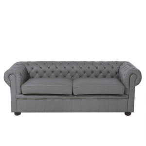 Sofa 3-osobowa Skórzana Szara Chesterfield Lumarko