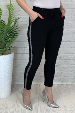 Spodnie Cygaretki z Lampasem Czarne Elastyczne 4XL/5XL