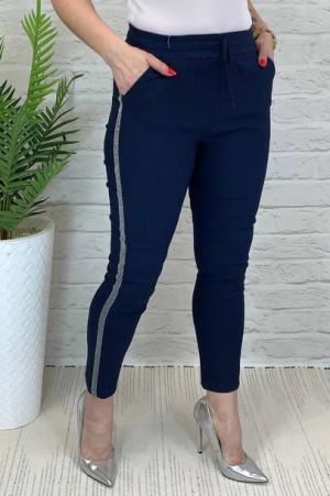 Spodnie Cygaretki z Lampasem Granatowe Elastyczne 4XL/5XL