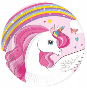 Talerzyki papierowe Unicorn Rainbow 20cm 8szt.