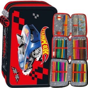 Hot Wheels Piórnik Trzykomorowy Wyposażony Xl
