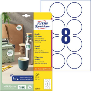 Etykiety Okrągłe Avery A4 10Ark.Ø65Mm Białe Trwałe