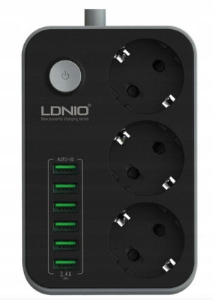 Listwa Zasilająca 3 Gniazda + 6x Usb Przedłużacz