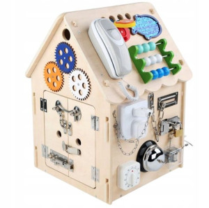 Drewniany Domek Tablica Sensoryczna Manipulacyjna