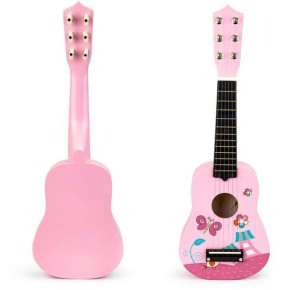 Gitara Gitarka Dla Dzieci Drewniana Metalowa Różowa Na Prezent
