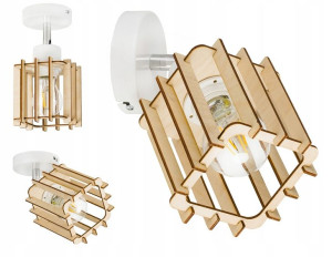 LAMPA KINKIET E27 ścienny ruch loft drewno KOSTKA