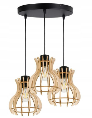 LAMPA sufitowa wisząca zwis Loft Drewno 3x E27