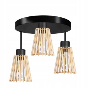 Lampa plafon żyrandol wysoki sufit 3 Drewno eko