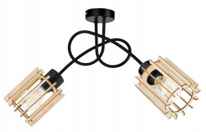 Lampa SUFITOWA żyrandol WISZĄCA LOFT drewno na E27
