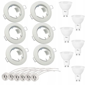 Zestaw 6xled Gu10 8w Oprawa Halogen Biała Okrągła