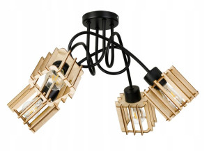 Lampa SUFITOWA żyrandol WISZĄCA LOFT drewno na E27