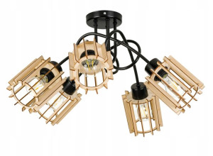 Lampa SUFITOWA żyrandol WISZĄCA LOFT drewno na E27