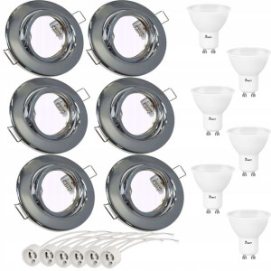 Zestaw 6xled Gu10 6w Oprawa Halogen Chrom Okrągła