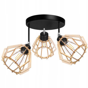 Lampa Sufitowa Żyrandol E27 3 Brylant Drewno