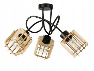 Lampa SUFITOWA żyrandol WISZĄCA LOFT drewno na E27