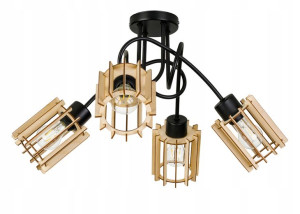 Lampa SUFITOWA żyrandol WISZĄCA LOFT drewno na E27