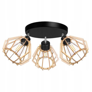 Lampa Sufitowa Żyrandol E27 3 Brylant Drewno