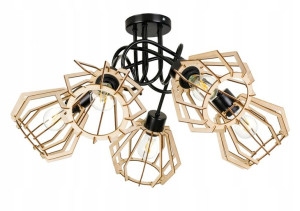 Lampa SUFITOWA żyrandol WISZĄCA LOFT plafon Drewno