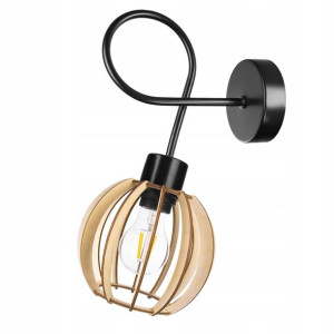LAMPA KINKIET E27 ścienny STAŁY loft KULA Drewno