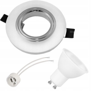 Zestaw oprawa halogen SZKLANA BIAŁA+LED GU10 5W
