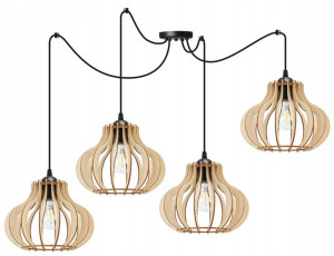 Lampa Wisząca Żyrandol Sufitowa Drewno Klosz Led