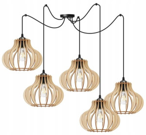 Lampa Wisząca Żyrandol Sufitowa Drewno Klosz Led