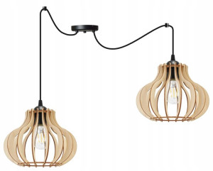 Lampa Wisząca Żyrandol Sufitowa Drewno Klosz Led