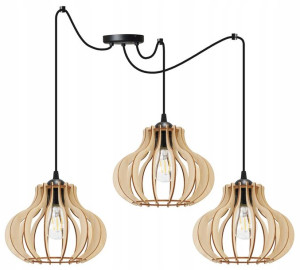 Lampa Wisząca Żyrandol Sufitowa Drewno Klosz Led