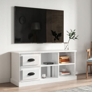 Szafka pod TV, wysoki połysk, biała, 102x35,5x47,5